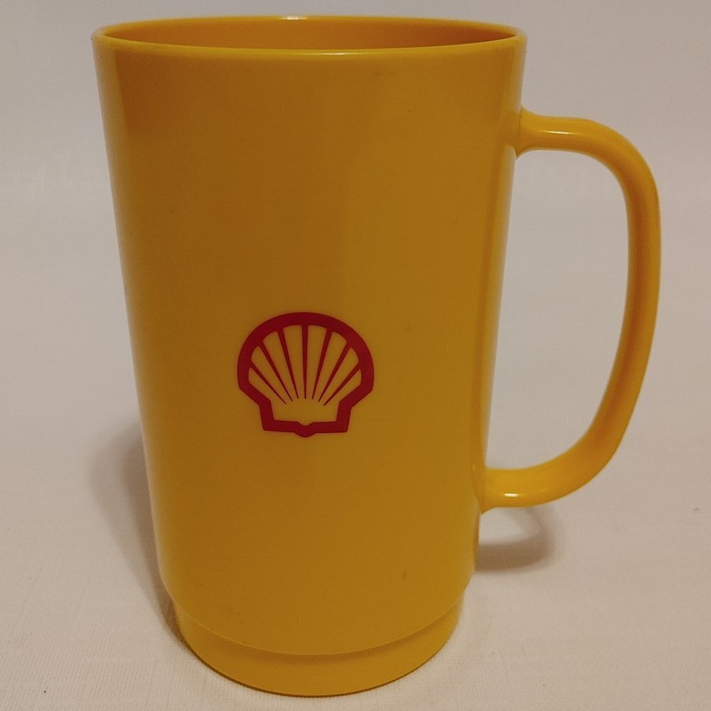 BRIGHT Vintage Shell Gas Station Mug Made in CANADA Plastic
